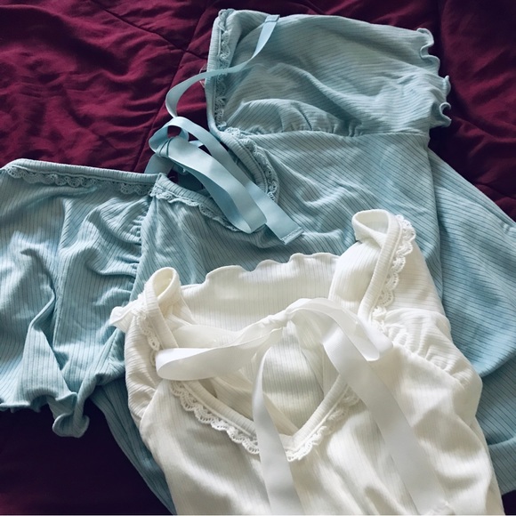 White and Pastel Light Blue Ribbon Shirt Medium American Rag - Picture 6 of 13